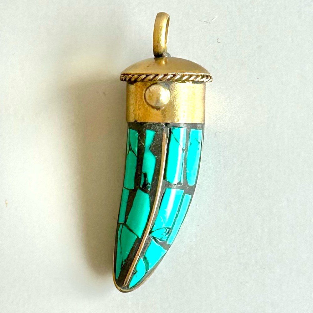 Handmade Horn Pendant, Turquoise/Brass